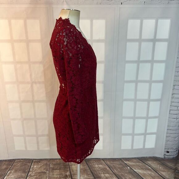 WAYF Say It Out Loud Burgundy Lace Long Sleeve V-Neck Mini Dress Size Small - Picture 6 of 12